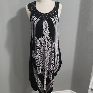 Step in Style Black and White  Bandana Dress Size Medium Boho  Vibes